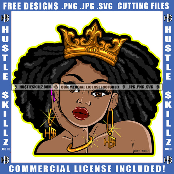 Queen Black Woman Crown Afro Sister Lady Woman Graphic Image Icon Grind Logo Hustle Skillz SVG PNG JPG Vector Cut Files Silhouette Cricut