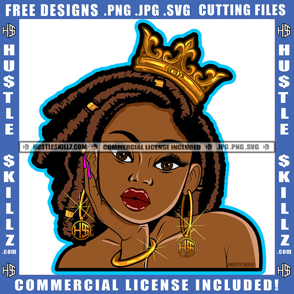 Queen Black Woman Jeweled Crown Ring Bracelet Afro Sister Lady Woman Graphic Image Icon Grind Logo Hustle Skillz SVG PNG JPG Vector Cut Files Silhouette Cricut