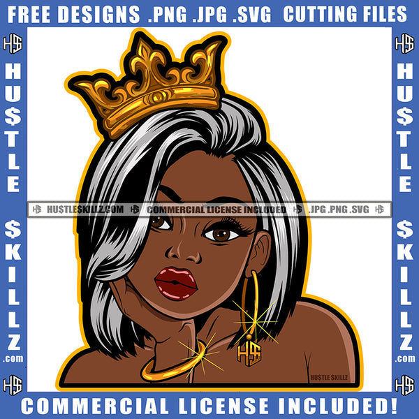 Beautiful Queen Woman Jeweled Crown Ring Bracelet Afro Sister Lady White Hair Style Graphic Image Icon Grind Logo Hustle Skillz SVG PNG JPG Vector Cut Files Silhouette Cricut