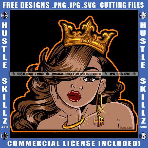 Beautiful Queen Woman Jeweled Crown Ring Bracelet Afro Sister Lady Gold Hair Style Graphic Image Icon Grind Logo Hustle Skillz SVG PNG JPG Vector Cut Files Silhouette Cricut