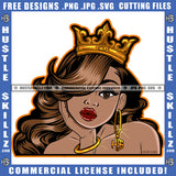 Beautiful Queen Woman Jeweled Crown Ring Bracelet Afro Sister Lady Gold Hair Style Graphic Image Icon Grind Logo Hustle Skillz SVG PNG JPG Vector Cut Files Silhouette Cricut