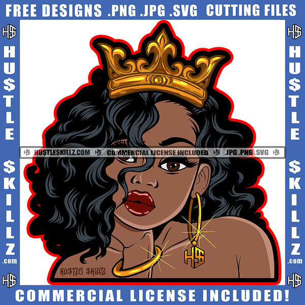 Beautiful Queen Woman Jeweled Crown Ring Bracelet Afro Sister Lady Black Hair Style Graphic Image Icon Grind Logo Hustle Skillz SVG PNG JPG Vector Cut Files Silhouette Cricut