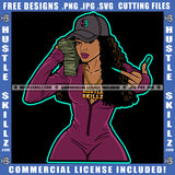 Melanin Woman Money Baseball Cap Hat Gangster Hustling Gold Chain Middle Finger Logo Hustle Skillz SVG PNG JPG Vector Cut Files Silhouette Cricut