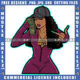 Melanin Woman Money Baseball Cap Hat Gangster Hustling Gold Chain Middle Finger Logo Hustle Skillz SVG PNG JPG Vector Cut Files Silhouette Cricut