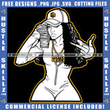 Nubian Woman Black And White Design Money Baseball Cap Hat Gangster Hustling Gold Chain Middle Finger Logo Hustle Skillz SVG PNG JPG Vector Cut Files Silhouette Cricut