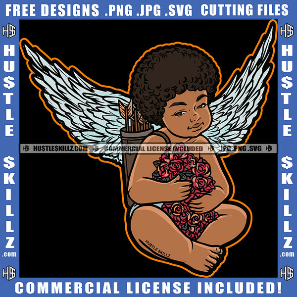 Young Child Angel Wings Sitting Graphic Icon Flower Arrow Holding On Back Grind Logo Hustle Skillz SVG PNG JPG Vector Cut Files Silhouette Cricut