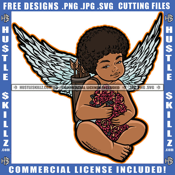 Young Child Angel Wings Sitting Graphic Icon Flower Arrow Holding On Back Grind Logo Hustle Skillz SVG PNG JPG Vector Cut Files Silhouette Cricut