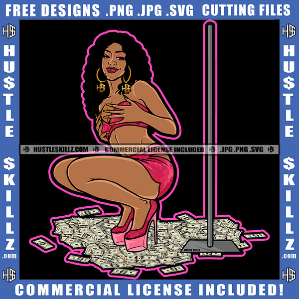 Melanin Curvy And Sexy Woman Twerking Girl Grind Hustle Grinding Hustling Hustler Cash Money Logo Hustle Skillz SVG PNG JPG Vector Cut Files Silhouette Cricut