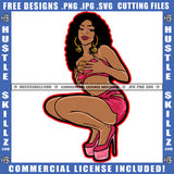 Nubian Curvy And Sexy Woman Twerking Girl Curly Hairstyle Grind Hustle Grinding Hustling Hustler Earing Logo Hustle Skillz SVG PNG JPG Vector Cut Files Silhouette Cricut