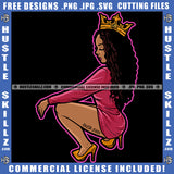 African American Queen Lady Sexy Woman Twerking Girl Curly Hairstyle Logo Hustle Skillz SVG PNG JPG Vector Cut Files Silhouette Cricut