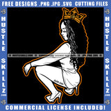 Melanin Queen Lady Black And White Design Sexy Woman Twerking Girl Curly Hairstyle Logo Hustle Skillz SVG PNG JPG Vector Cut Files Silhouette Cricut