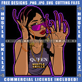 Melanin Woman Monster Abstract Fingernails Sunglass Hand Bracelet Ring Gold Chain Braids Hairstyle Graphic Logo Hustle Skillz SVG PNG JPG Vector Cut Files Silhouette Cricut