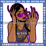 Melanin Woman Monster Abstract Fingernails Sunglass Hand Bracelet Ring Gold Chain Braids Hairstyle Graphic Logo Hustle Skillz SVG PNG JPG Vector Cut Files Silhouette Cricut