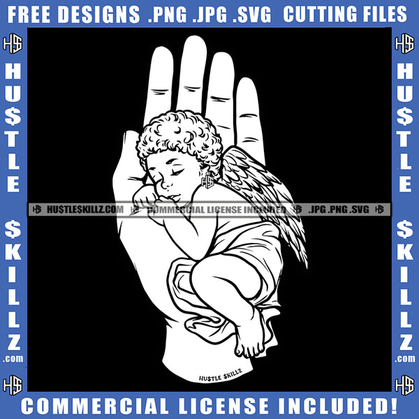 Young Angel Hand Slipping Curly Bob Hairstyle Hustle Earing Graphic Black And White Design Logo Hustle Skillz SVG PNG JPG Vector Cut Files Silhouette Cricut