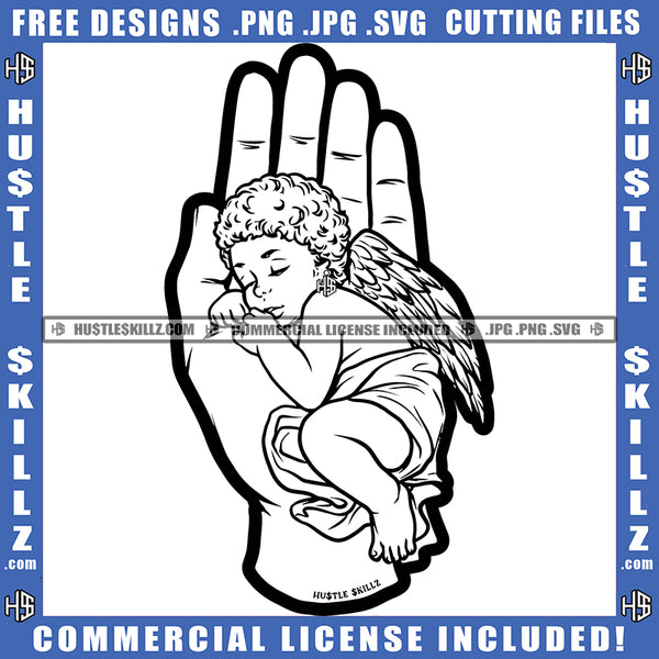 Young Angel Hand Slipping Curly Bob Hairstyle Hustle Earing Graphic Black And White Design Logo Hustle Skillz SVG PNG JPG Vector Cut Files Silhouette Cricut