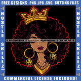 African American Lady Queen Woman Crown Hustle Earing Curly Hairstyle Logo Hustle Skillz SVG PNG JPG Vector Cut Files Silhouette Cricut