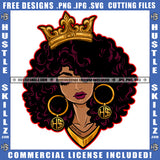 African American Lady Queen Woman Crown Hustle Earing Curly Hairstyle Logo Hustle Skillz SVG PNG JPG Vector Cut Files Silhouette Cricut