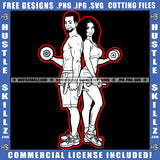 Couple Gym Black And White Design Fitness Workout Power Man Beard Holding Dumbbell Fit Figure Art Logo Hustle Skillz SVG PNG JPG Vector Cut Files Silhouette Cricut