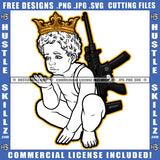 Young Crown Child Black And White Design Power Holding Long Black Gun Weapon Logo Hustle Skillz SVG PNG JPG Vector Cut Files Silhouette Cricut