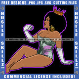 Queen Nubian Crown Woman Slim Figure Hustle Earing Curly Bob Hairstyle Hustler Hustling Grind Logo Hustle Skillz SVG PNG JPG Vector Cut Files Silhouette Cricut