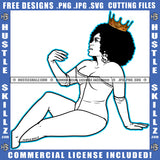 Queen Woman Black And White Design Crown Slim Figure Doller Earing Curly Bob Hairstyle Hustler Hustling Grind Logo Hustle Skillz SVG PNG JPG Vector Cut Files Silhouette Cricut