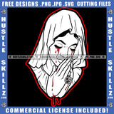 Woman Bleeding Tears Blood Hands Praying Black And White Design Pray Rosary Beads Faith Fingernails Hope God Catholic  Hustle Skillz SVG PNG JPG Vector Cut Files Silhouette Cricut