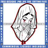 Woman Bleeding Tears Blood Hands Praying Black And White Design Pray Rosary Beads Faith Fingernails Hope God Catholic  Hustle Skillz SVG PNG JPG Vector Cut Files Silhouette Cricut