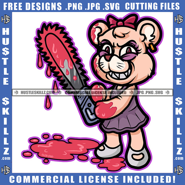 Scarface Creepy Cat Chainsaw Dripping Blood Horror Scary Spooky Monster Death Logo Hustle Skillz SVG PNG JPG Vector Cut Files Silhouette Cricut