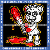 Scarface Creepy Cat Black And White Design Chainsaw Evil Eye Dripping Blood Horror Scary Spooky Monster Death Logo Hustle Skillz SVG PNG JPG Vector Cut Files Silhouette Cricut