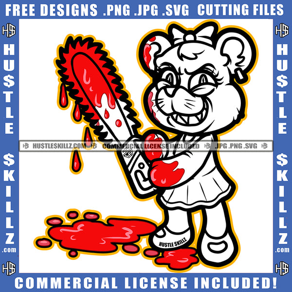 Scarface Creepy Cat Black And White Design Chainsaw Evil Eye Dripping Blood Horror Scary Spooky Monster Death Logo Hustle Skillz SVG PNG JPG Vector Cut Files Silhouette Cricut