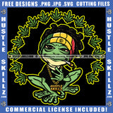 Green leaf Frog Smoking Cigarette Blunt Stick Grass Gold Chain Grind Hustler Cannabis Marijuana Weed leaf Logo Hustle Skillz SVG PNG JPG Vector Cut Files Silhouette Cricut