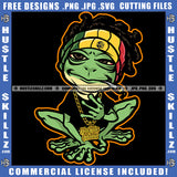 Green Frog Smoking Cigarette Drunk Gold Chain Cannabis Smoking Blunt Marijuana Weed leaf Logo Hustle Skillz SVG PNG JPG Vector Cut Files Silhouette Cricut