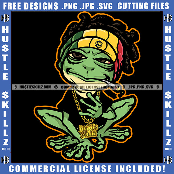 Green Frog Smoking Cigarette Drunk Gold Chain Cannabis Smoking Blunt Marijuana Weed leaf Logo Hustle Skillz SVG PNG JPG Vector Cut Files Silhouette Cricut