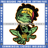 Green Frog Smoking Cigarette Drunk Gold Chain Cannabis Smoking Blunt Marijuana Weed leaf Logo Hustle Skillz SVG PNG JPG Vector Cut Files Silhouette Cricut