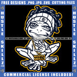 Frog Smoking Cigarette Black And White Design Drunk Gold Chain Happy Life Herbs Hemp Organic Cigar Cannabis Blunt Marijuana Weed leaf Logo Hustle Skillz SVG PNG JPG Vector Cut Files Silhouette Cricut