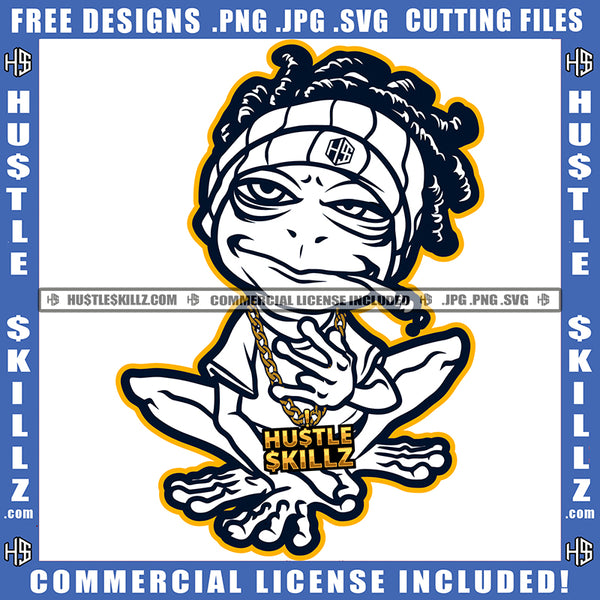 Frog Smoking Cigarette Black And White Design Drunk Gold Chain Happy Life Herbs Hemp Organic Cigar Cannabis Blunt Marijuana Weed leaf Logo Hustle Skillz SVG PNG JPG Vector Cut Files Silhouette Cricut