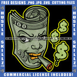 Hustler Dollar Smoking Cigar Money Sign Smoke Gangster Grind Dripping Cannabis Smoking Blunt Marijuana Weed leaf Logo Hustle Skillz SVG PNG JPG Vector Cut Files Silhouette Cricut