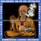 Buddha Bless Buddhism Holding Money Hustle Chain Cannabis Smoking Blunt Marijuana Weed leaf Logo Hustle Skillz SVG PNG JPG Vector Cut Files Silhouette Cricut