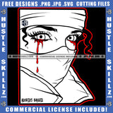 Nubian Woman Facemask Black And White Design Ski Mask Eye Bleeding Tears Head cloth Bind Logo Hustle Skillz SVG PNG JPG Vector Cut Files Silhouette Cricut