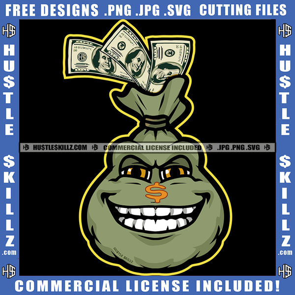 Bank Bags Smilling Face Dollar Bills Cash Money Graphic Art Illustration Grind Logo Hustle Skillz SVG PNG JPG Vector Cut Files Silhouette Cricut