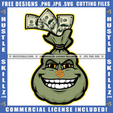 Bank Bags Smilling Face Dollar Bills Cash Money Graphic Art Illustration Grind Logo Hustle Skillz SVG PNG JPG Vector Cut Files Silhouette Cricut