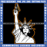 Liberty Statue Black And White Design Nubian Woman Power Holding Gun Hustle Earing Logo Hustle Skillz SVG PNG JPG Vector Cut Files Silhouette Cricut