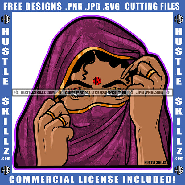 Muslim Girl Woman Wearing Ring Hustle Tip Face Head Covering Hustler Grind Hustling Logo Hustle Skillz SVG PNG JPG Vector Cut Files Silhouette Cricut