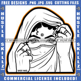 Nubian Woman Black And White Design Muslim Girl Wearing Ring Hustle Tip Face Head Covering Hustler Grind Hustling Logo Hustle Skillz SVG PNG JPG Vector Cut Files Silhouette Cricut