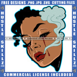 African American Lady Blood Bleeding Tears Woman Nose flower Smoking Blunt Marijuana Logo Hustle Skillz SVG PNG JPG Vector Cut Files Silhouette Cricut