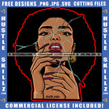 Melanin Woman Curly Bob Hairstyle Breaking Face Hustler Earing Long Nail Logo Hustle Skillz SVG PNG JPG Vector Cut Files Silhouette Cricut