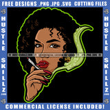 Nubian Sexy Woman Long Nail Hustler Earing Curly Hairstyle Cannabis Smoking Blunt Marijuana Weed leaf Logo Hustle Skillz SVG PNG JPG Vector Cut Files Silhouette Cricut