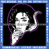 Nubian Fit Woman Black And White Design Long Nail Hustler Earing Curly Hairstyle Cannabis Smoking Blunt Marijuana Weed leaf Logo Hustle Skillz SVG PNG JPG Vector Cut Files Silhouette Cricut