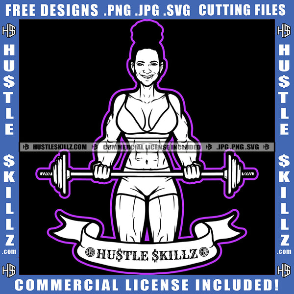 Women Slim Figure Black And White Design Curvy Smiling Face Body Builders Workout Exercise Weights Training Graphic Grind Logo Hustle Skillz SVG PNG JPG Vector Cut Files Silhouette Cricut