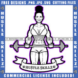 Women Slim Figure Black And White Design Curvy Smiling Face Body Builders Workout Exercise Weights Training Graphic Grind Logo Hustle Skillz SVG PNG JPG Vector Cut Files Silhouette Cricut